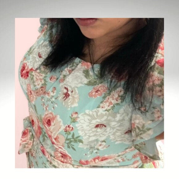 Suzy Shier Green and Blue Flutter Sleeve Sundress - Picture 2 of 8